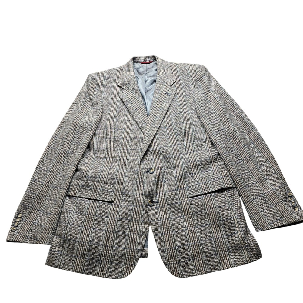 Hart Schaffner Marx Hastings Sport Coat Gray Blue Glen Plaid Blazer Mens 42R